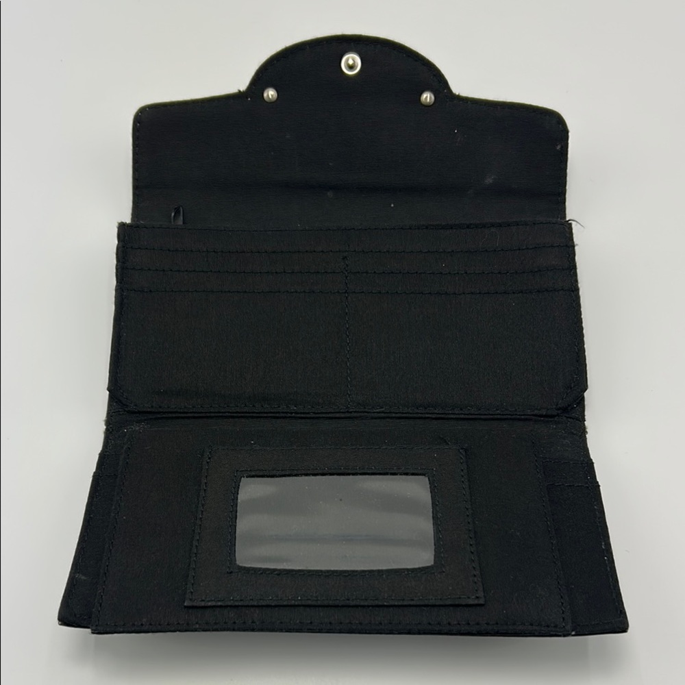 Women's Trifold Wallet Clutch Black with Silver & Stitch Details Casual - Picture 8 of 13